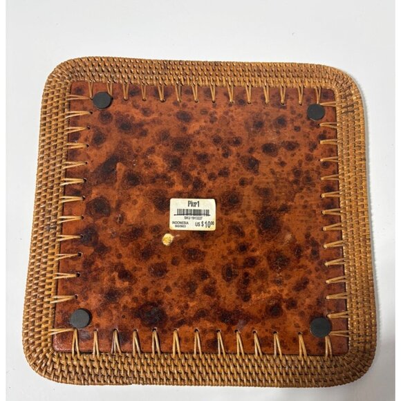 Vtg Pier 1 Rattan Tile Trivet Embossed Floral Design Hot Plate Boho Kitchen Deco - Picture 4 of 5